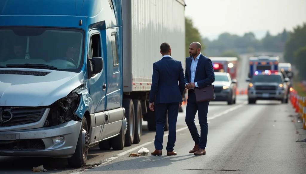 Injured person receiving legal consultation from a truck accident injury lawyer in an office setting.