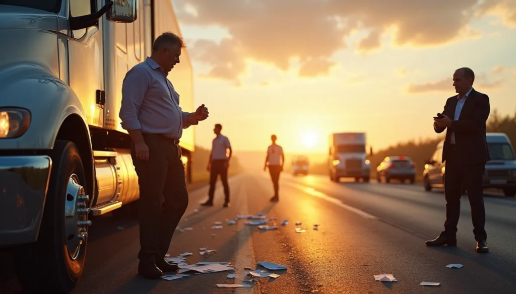 Lawyer preparing documents for a trucking accident lawsuit case.